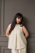 Off-White Sleeveless Pleated Top