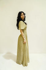 Seraphina Smocked Midi Dress – Olive Gold