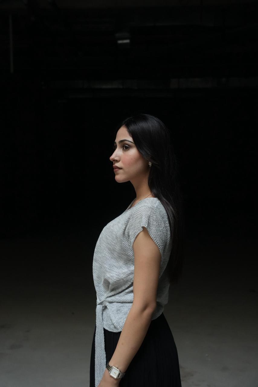 Serene Side-Tie Textured Knit Top - Light Grey