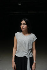Serene Side-Tie Textured Knit Top - Light Grey
