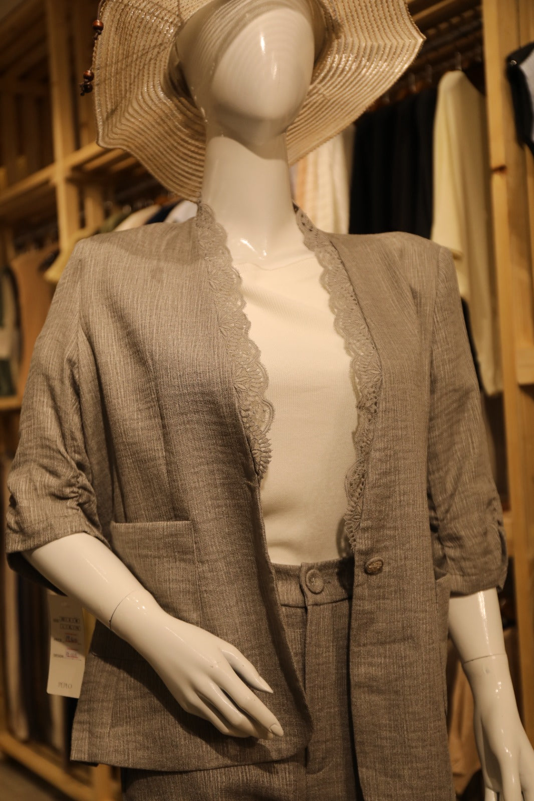 Luxe Grey Blazer Set – Lace Dress