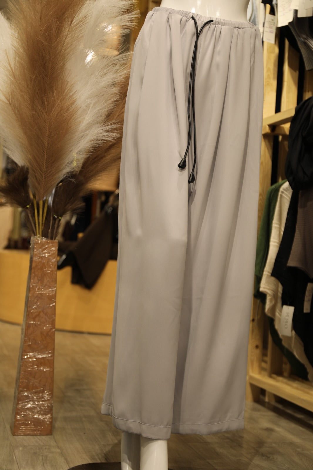 Taupe Pleated Wide-Leg Palazzo Trousers
