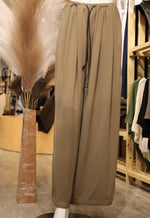 Taupe Pleated Wide-Leg Palazzo Trousers