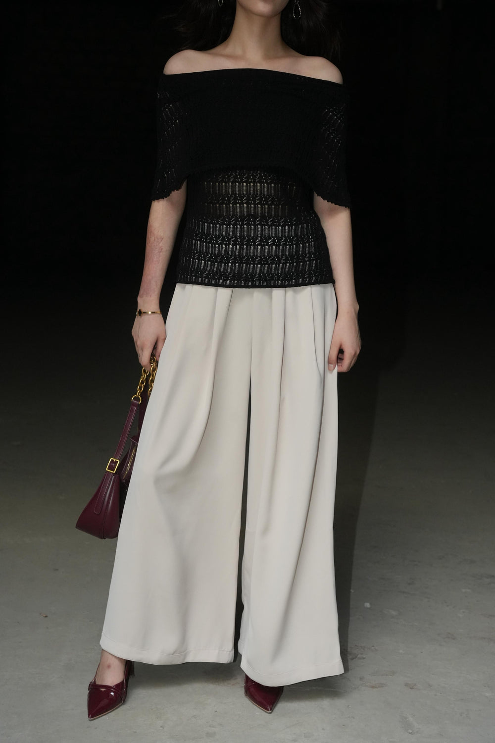 Off-White Pleated Wide-Leg Trousers