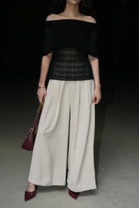 Off-White Pleated Wide-Leg Trousers