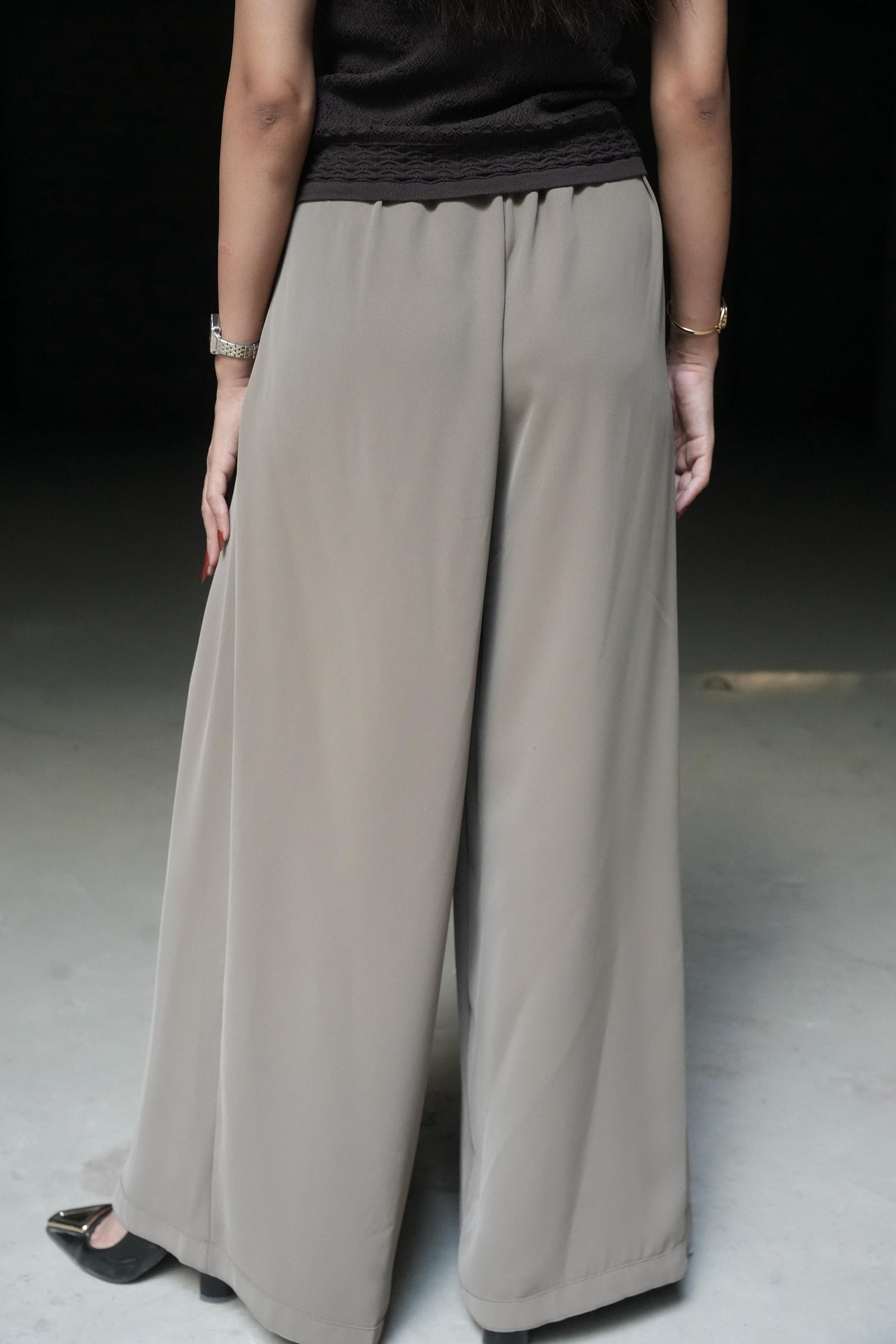 Taupe Pleated Wide-Leg Trousers