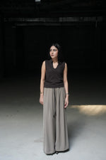Taupe Pleated Wide-Leg Palazzo Trousers