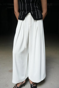 Pleated Wide-Leg Trousers with Drawstring Waist
