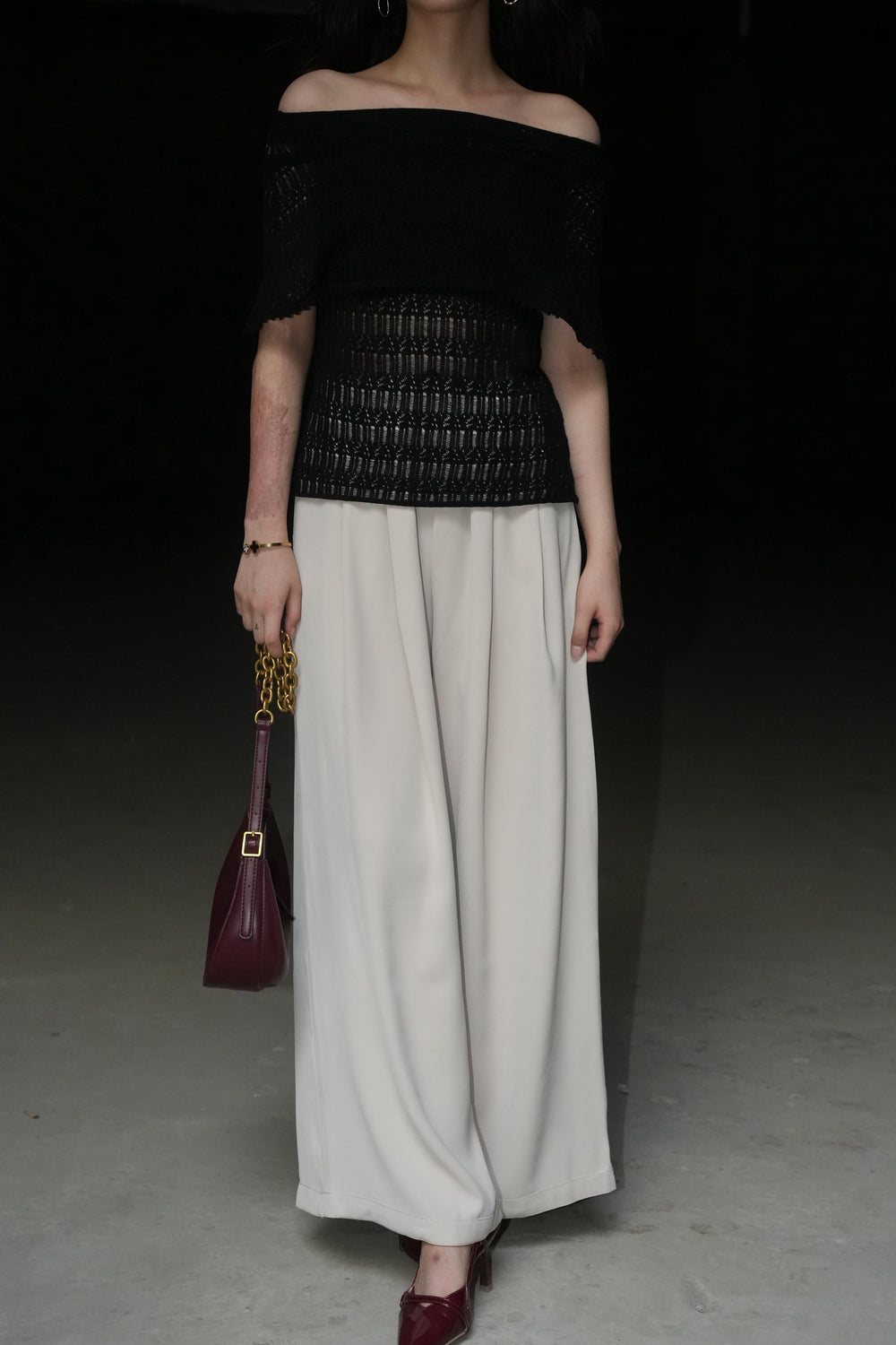 Off-White Pleated Wide-Leg Trousers