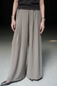 Taupe Pleated Wide-Leg Trousers