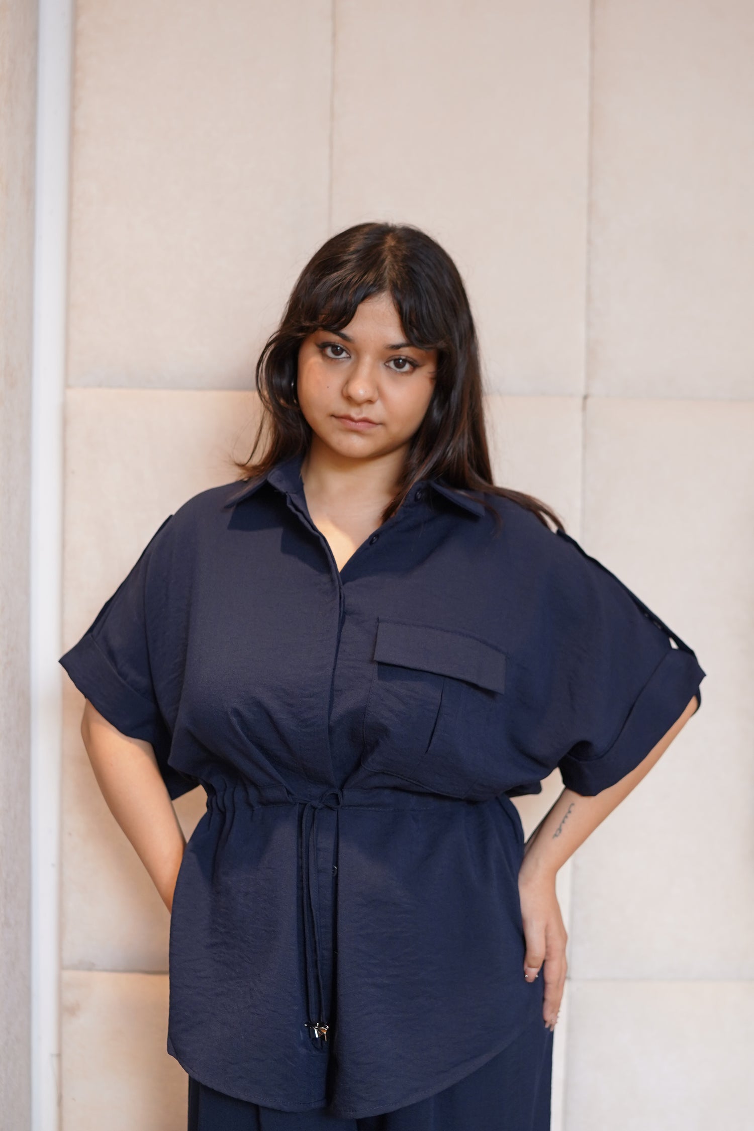 Blue Collared Button-Down Top