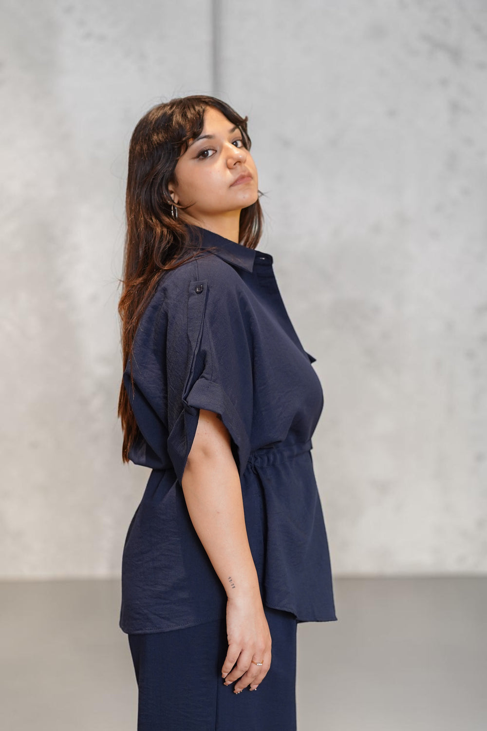 Blue Collared Button-Down Top
