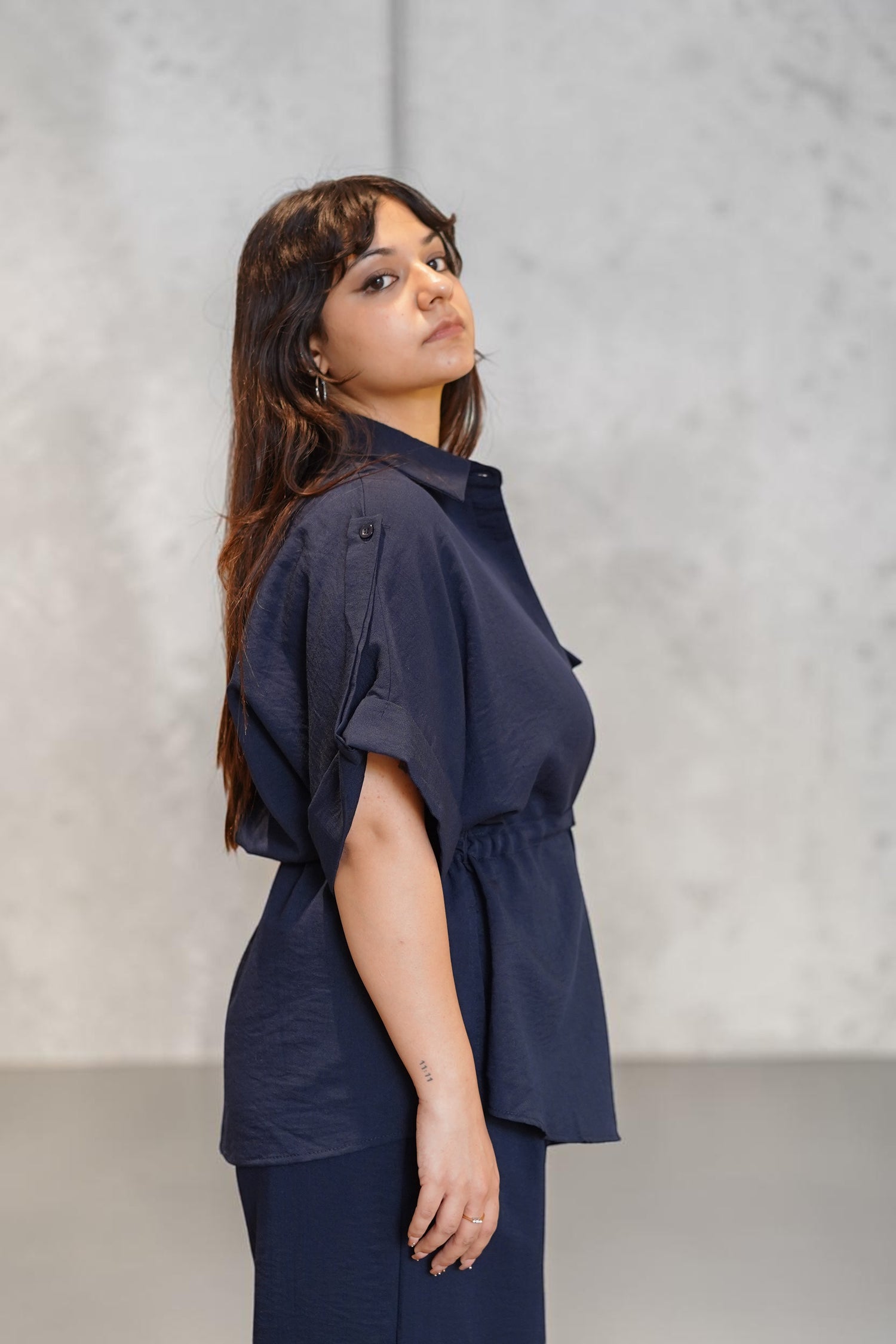 Blue Collared Button-Down Top