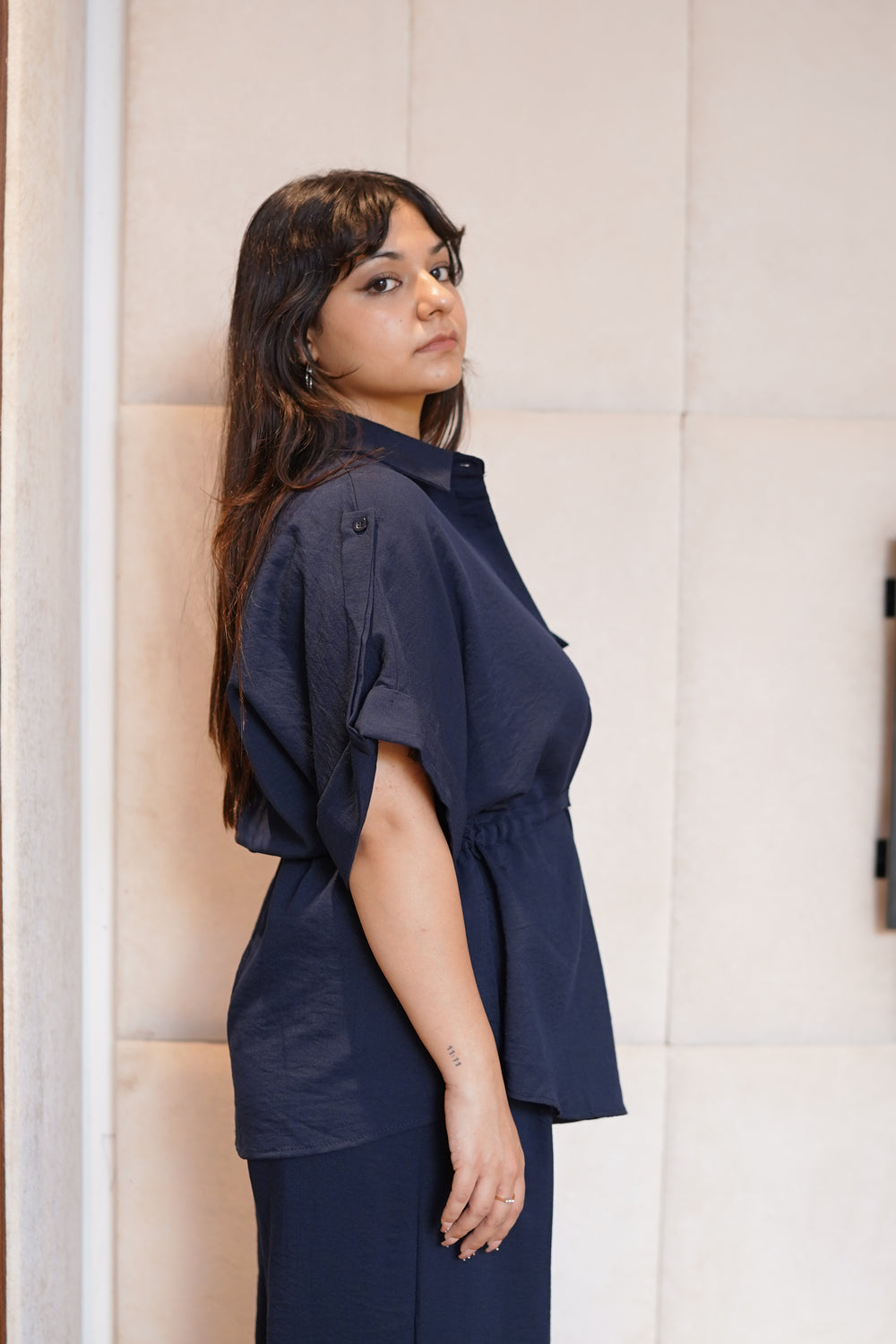 Blue Collared Button-Down Top