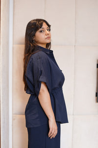 Blue Collared Button-Down Top