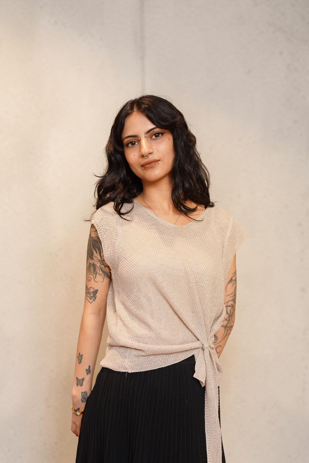 Knit Short-Sleeve Top with Side Tie