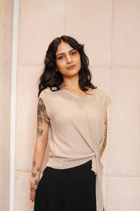 Knit Short-Sleeve Top with Side Tie