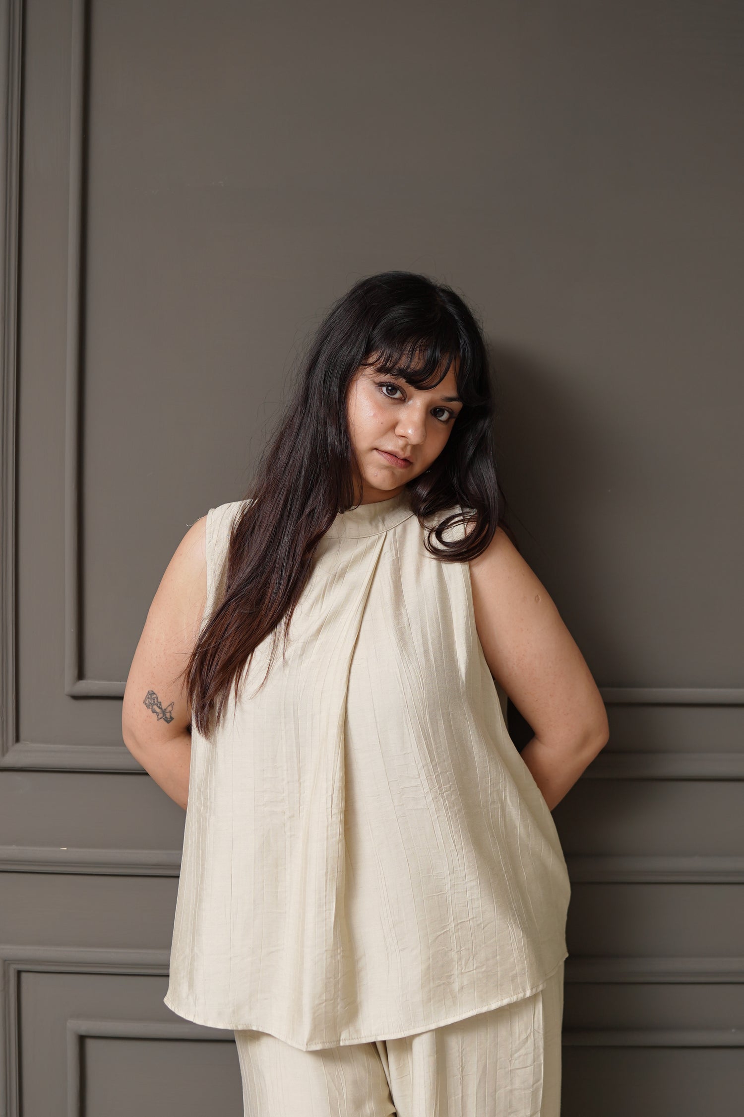 Off-White Sleeveless Pleated Top