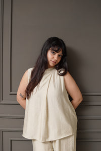 Off-White Sleeveless Pleated Top