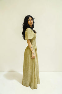 Seraphina Smocked Square-Neck Midi Dress – Olive Gold PL-037/1