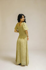 Seraphina Smocked Midi Dress – Olive Gold