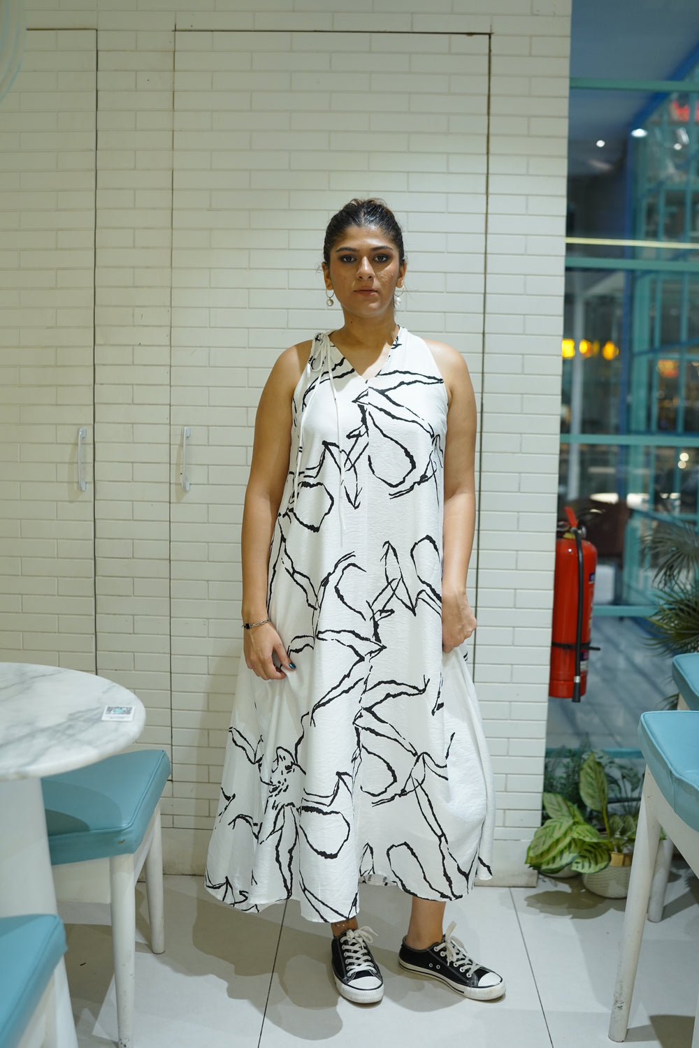 Nova Abstract Line-Art Halter Maxi Dress – Monochrome PL-036/2