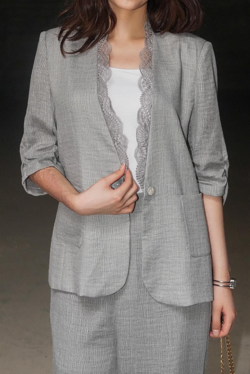 Luxe Grey Blazer Set – Lace Dress