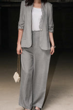 Luxe Grey Blazer Set – Lace Dress