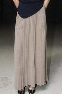 Women's Elegant High-Waisted Pleated Maxi Skirt in Taupe