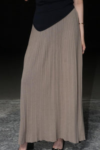 Women's Elegant High-Waisted Pleated Maxi Skirt in Taupe