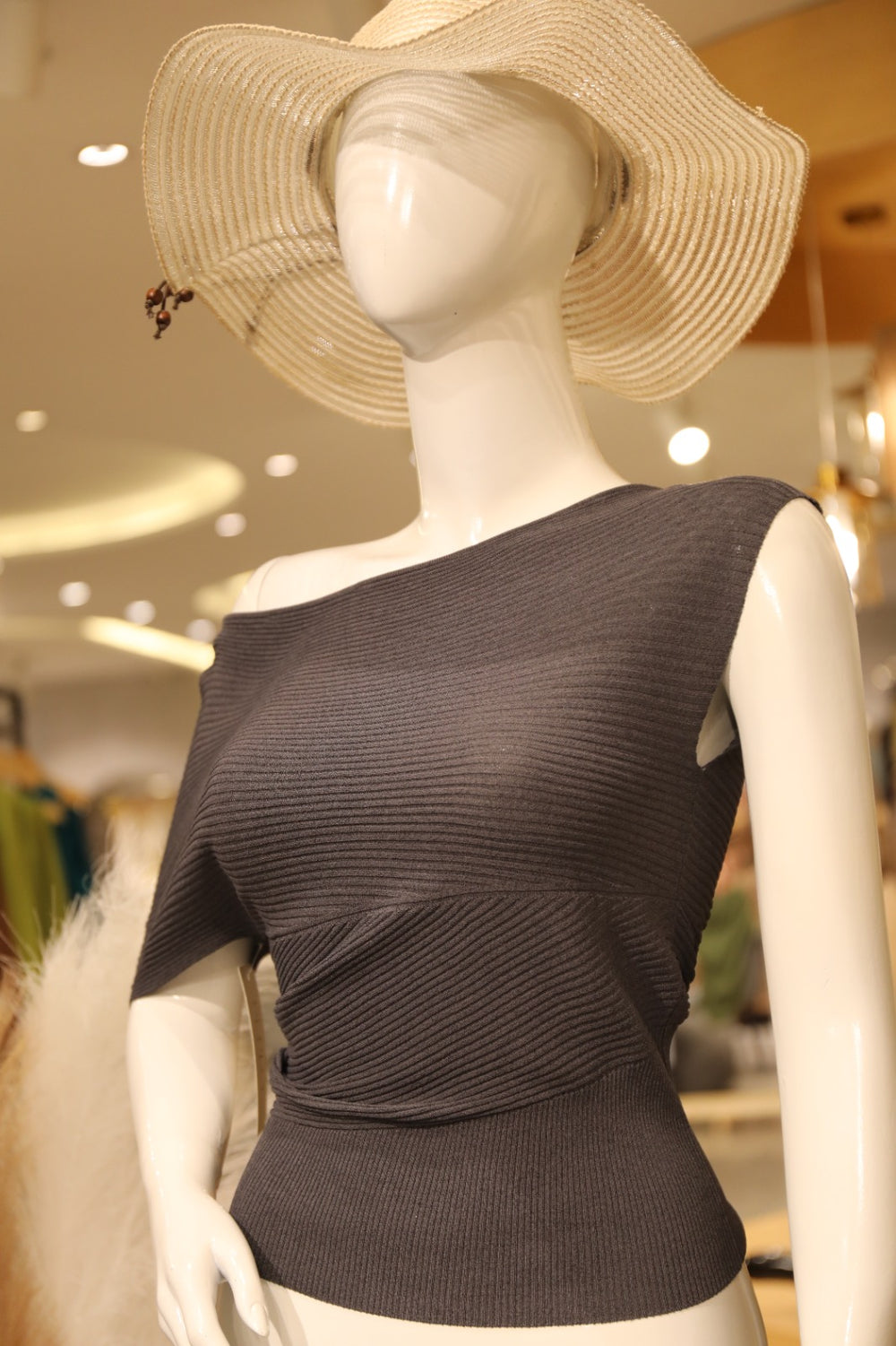 Charcoal One-Shoulder Top