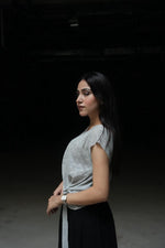 Serene Side-Tie Textured Knit Top - Light Grey