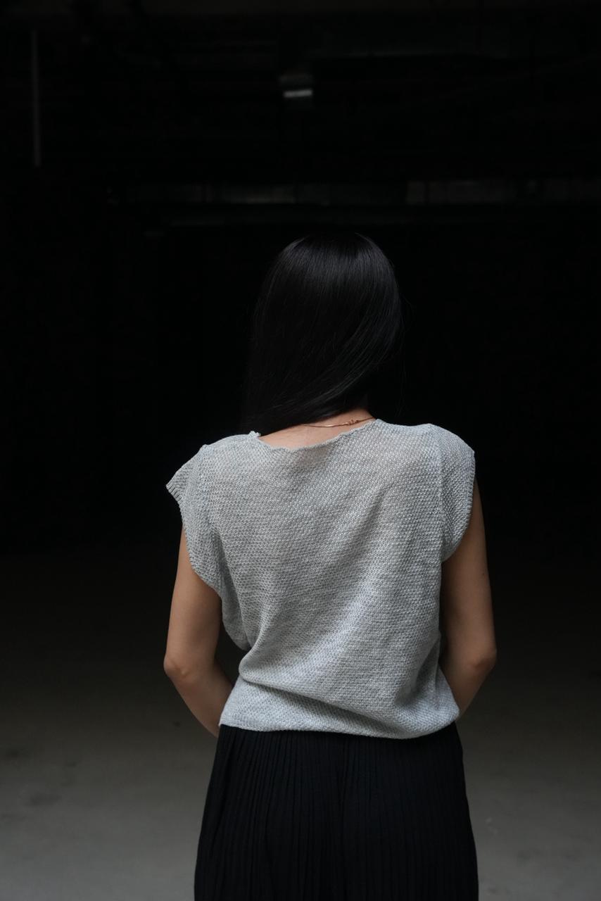Serene Side-Tie Textured Knit Top - Light Grey