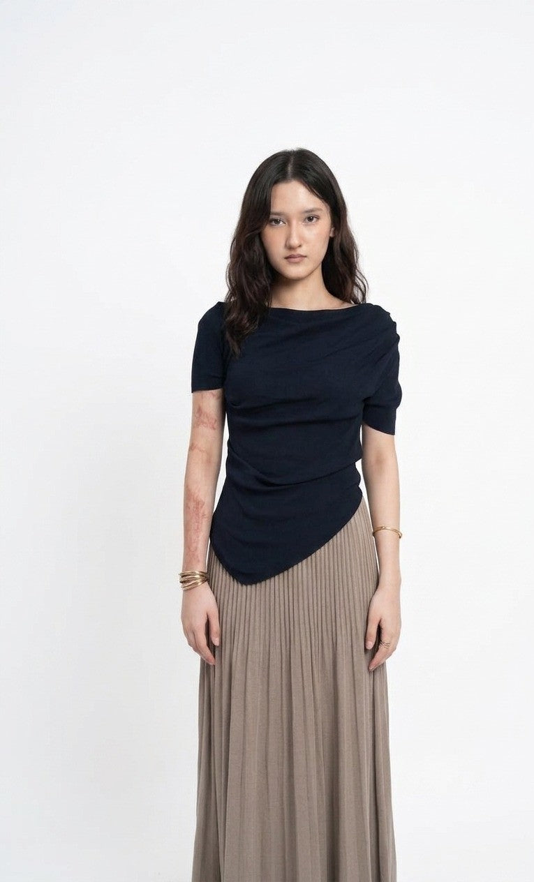 Seraphina Asymmetric Draped Top & Pleated Maxi Skirt Co-Ord Set
