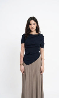 Seraphina Asymmetric Draped Top & Pleated Maxi Skirt Co-Ord Set