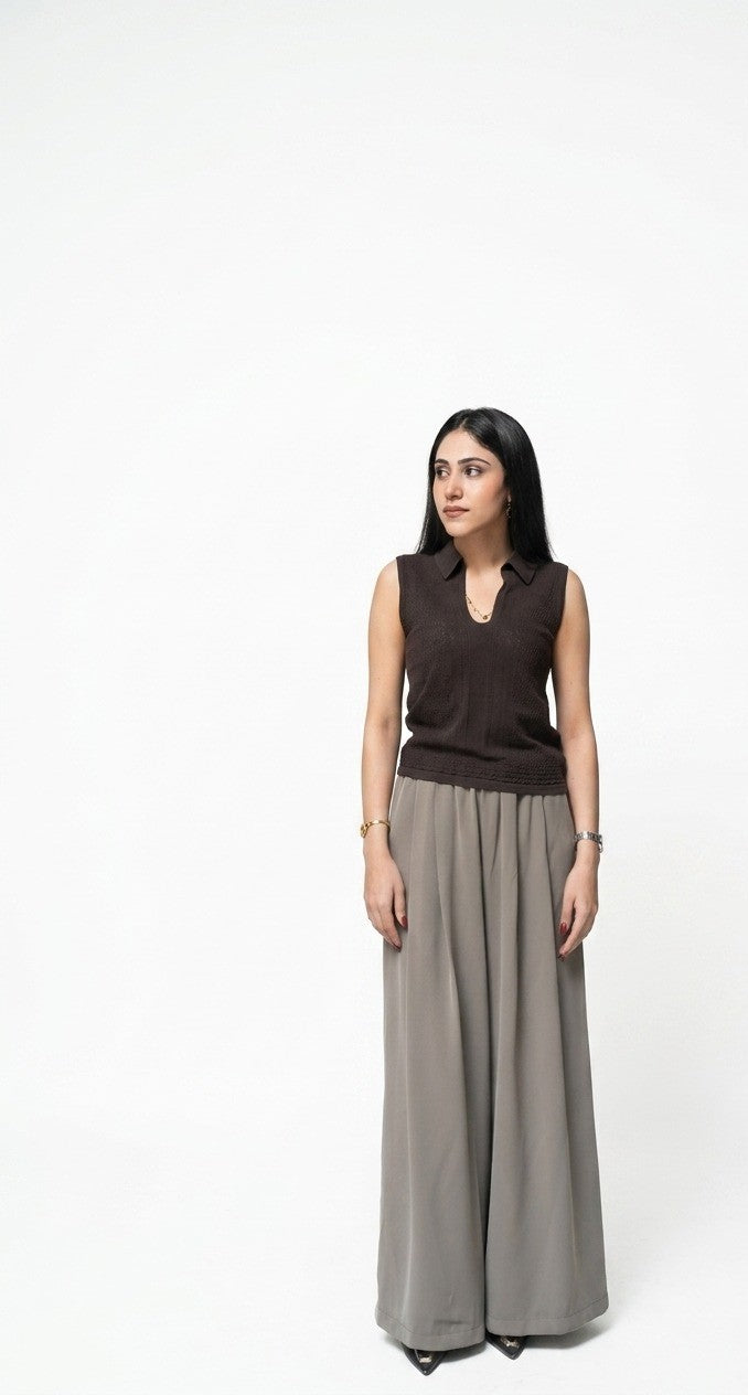 Sienna Pointelle Knit Polo & Flowy Maxi Skirt Set