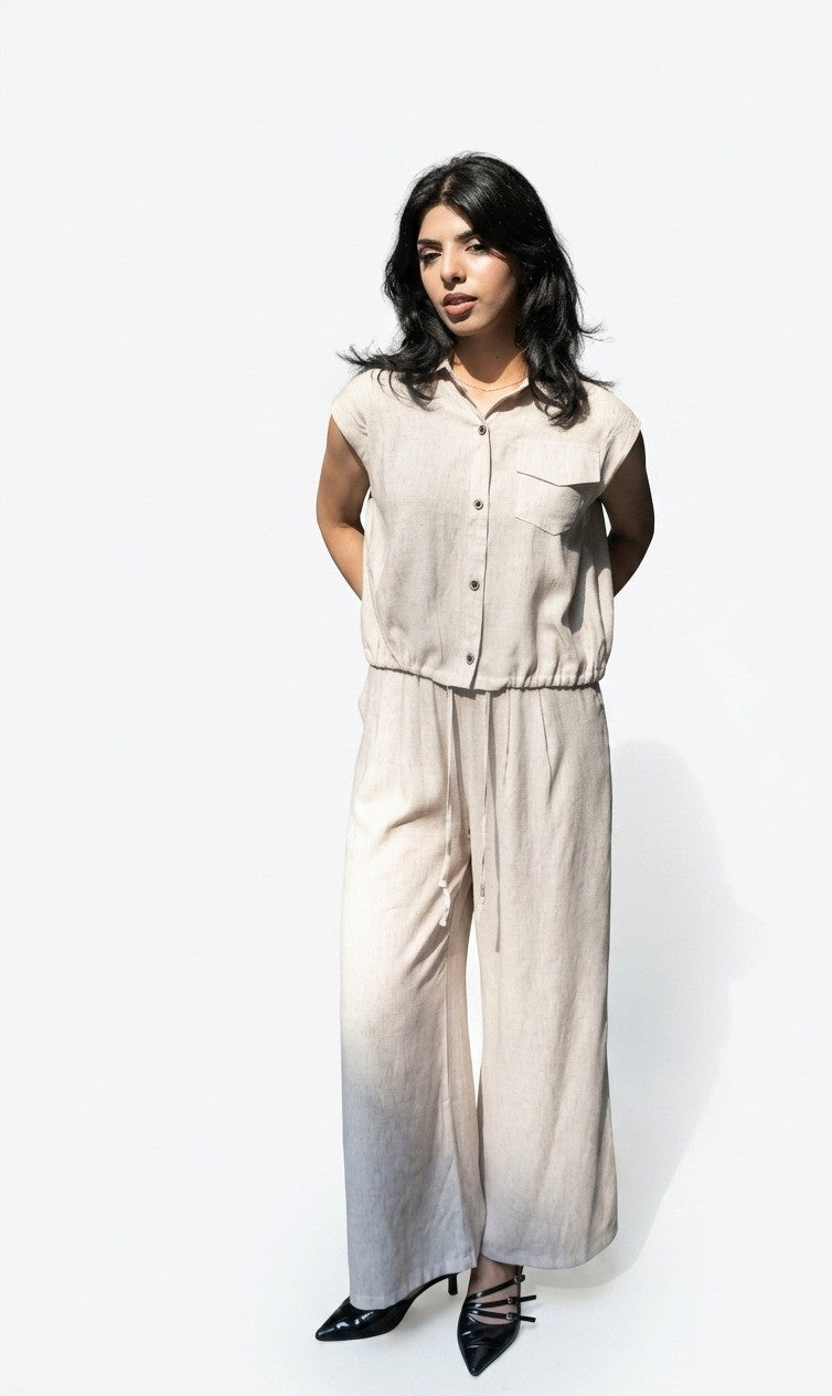 Aria Minimalist Linen Button-Down Co-Ord Set
