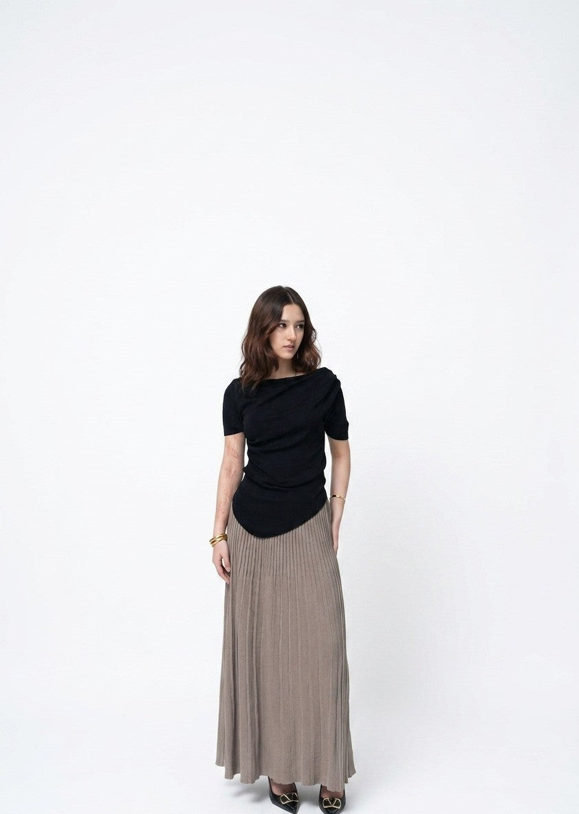 Seraphina Asymmetric Draped Top & Pleated Maxi Skirt Co-Ord Set