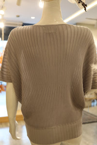 Ribbed Boat-Neck Top with Short Sleeves