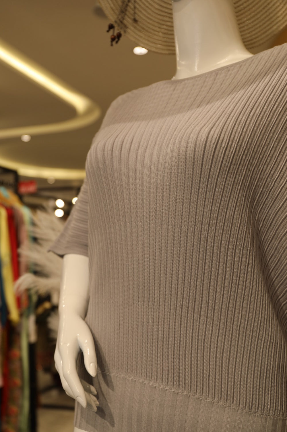 Ribbed Boat-Neck Top with Short Sleeves