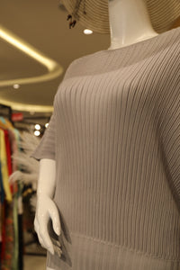 Ribbed Boat-Neck Top with Short Sleeves