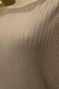 Ribbed Boat-Neck Top with Short Sleeves