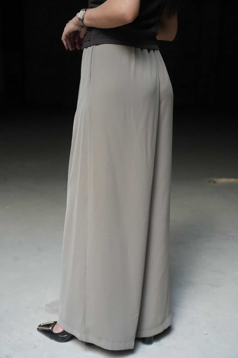 Taupe Pleated Wide-Leg Trousers