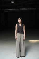 Taupe Pleated Wide-Leg Palazzo Trousers