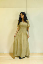 Seraphina Smocked Midi Dress – Olive Gold
