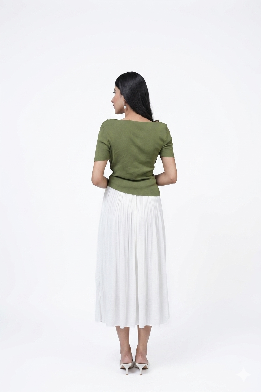 Aria Draped Cowl Neck Ruched Top | Olive Green  - PEPLO MM ALAM LAHORE