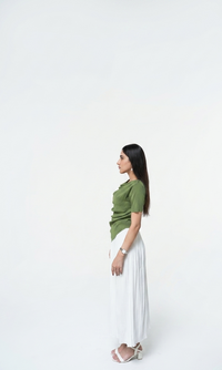 Aria Draped Cowl Neck Ruched Top | Olive Green  - PEPLO MM ALAM LAHORE