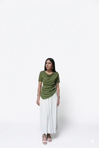 Aria Draped Cowl Neck Ruched Top | Olive Green  - PEPLO MM ALAM LAHORE